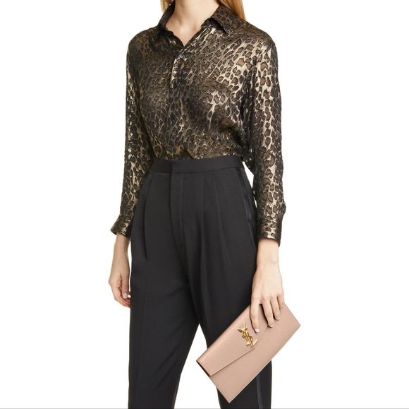 Like New!!! YSL Saint Laurent Uptown Pouch Grain De Poudre Clutch Dark Beige - Picture 7 of 16